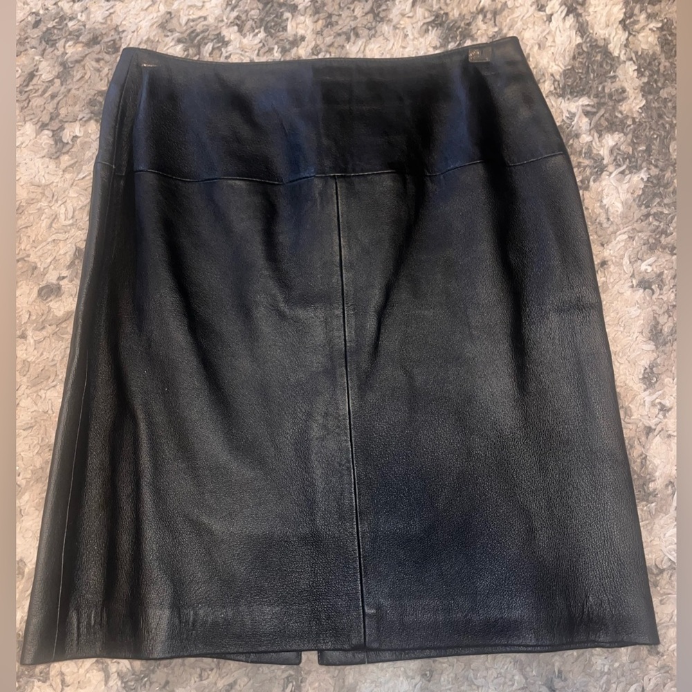 Newport News Black Leather Pencil Skirt